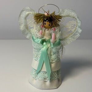 Vintage Christmas Angel Handmade Figuring Pastel Pink Mint Green Hand Painted